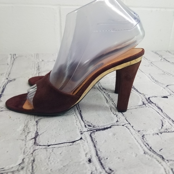 Vtg 70s wine suede gold slides disco heels - Picture 5 of 13